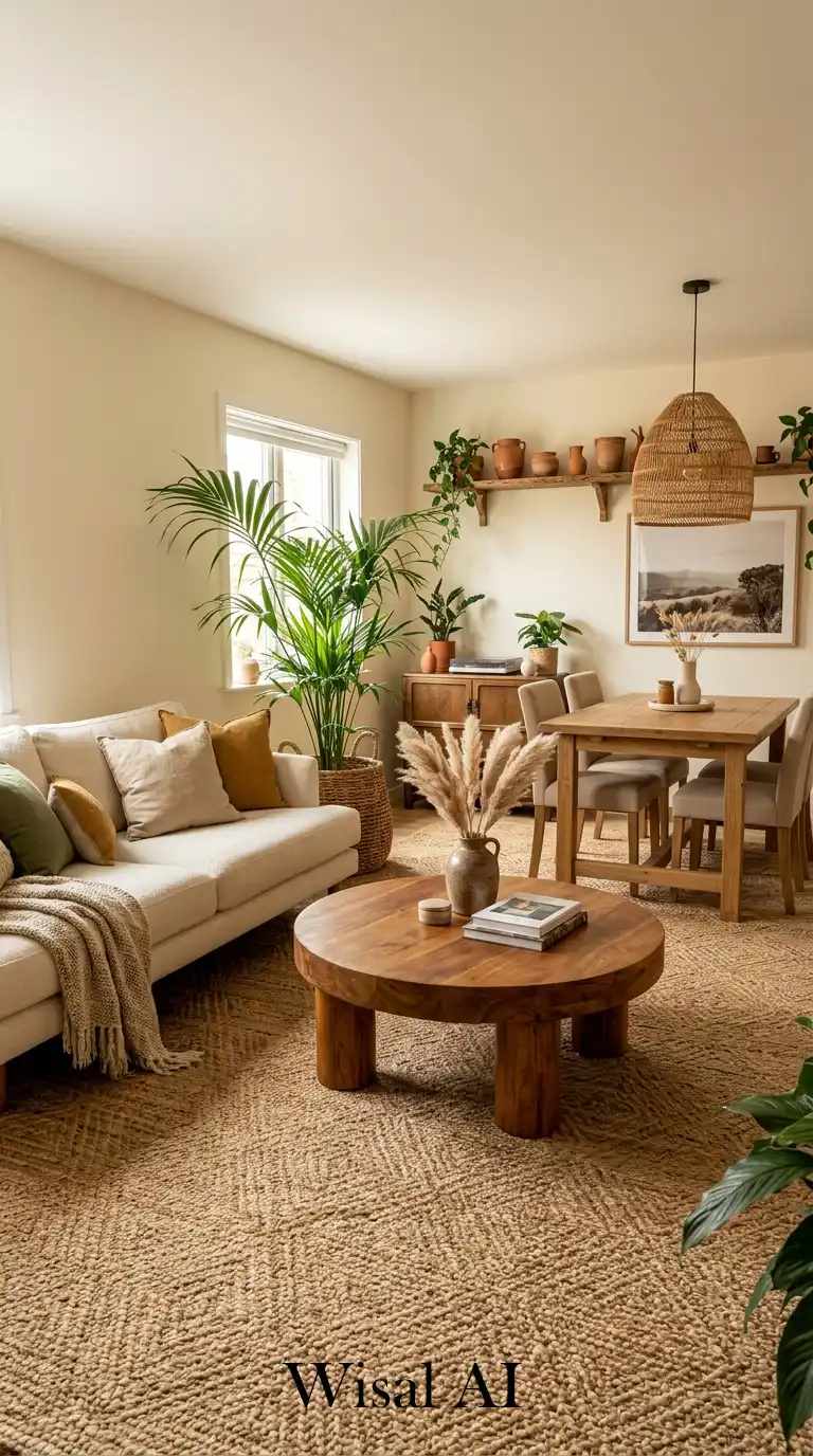 7. Natural Harmony: Small Living Room with Dining Table