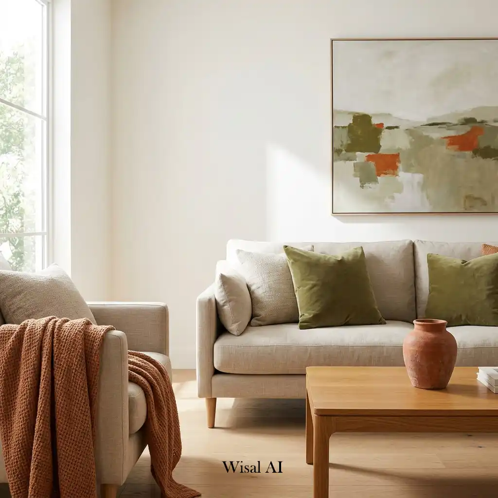 Home interior repeating soft accent colors for a cohesive and inviting atmosphere.