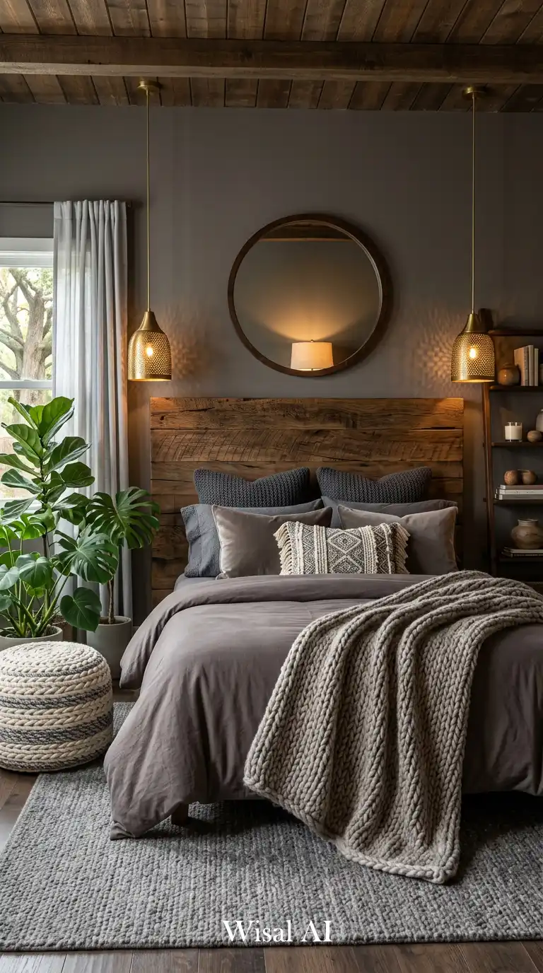 7. Rustic and Coastal Gray Bedroom Idea