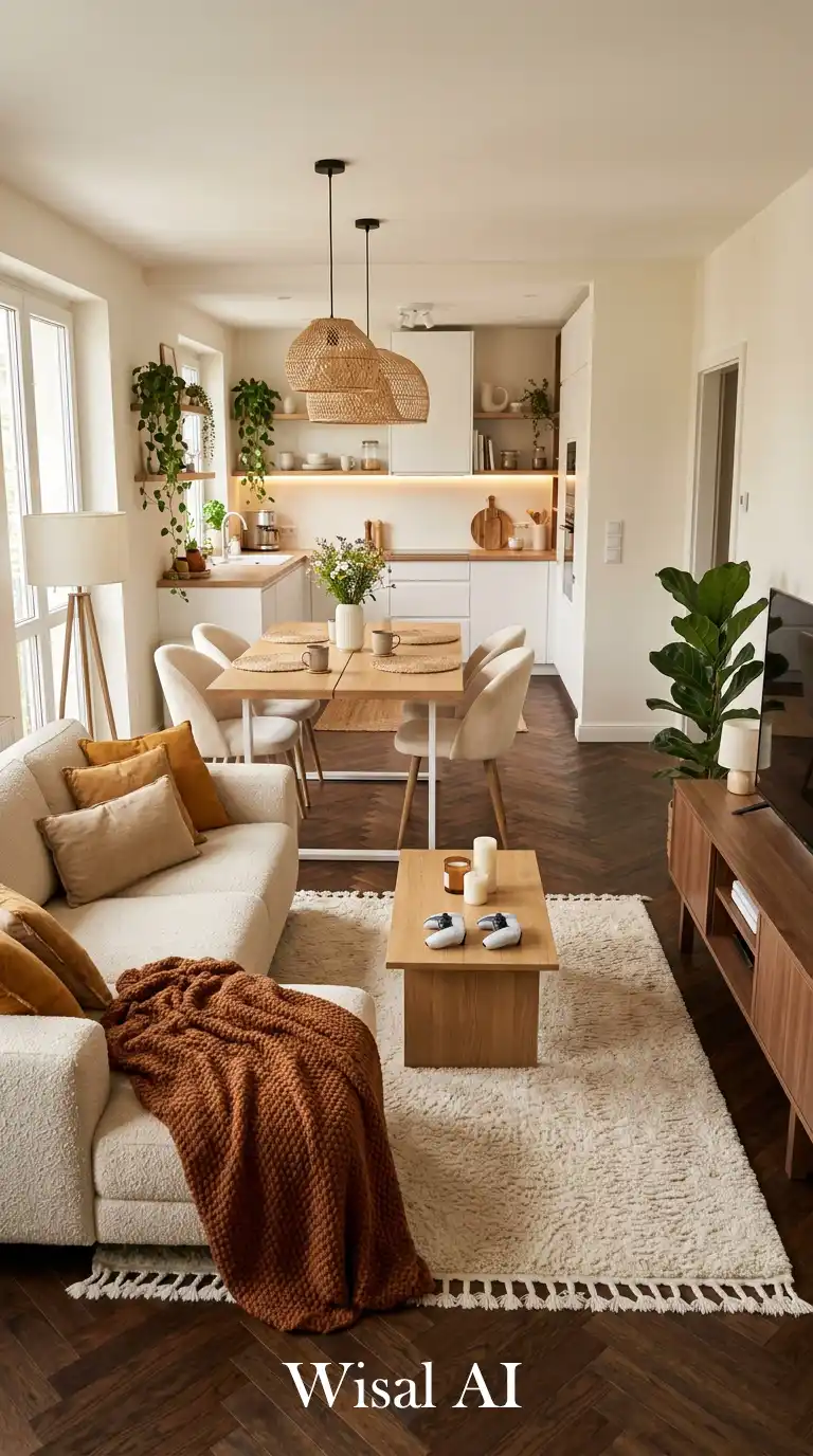 Natural Light Filled Small Living Room with Dining Table