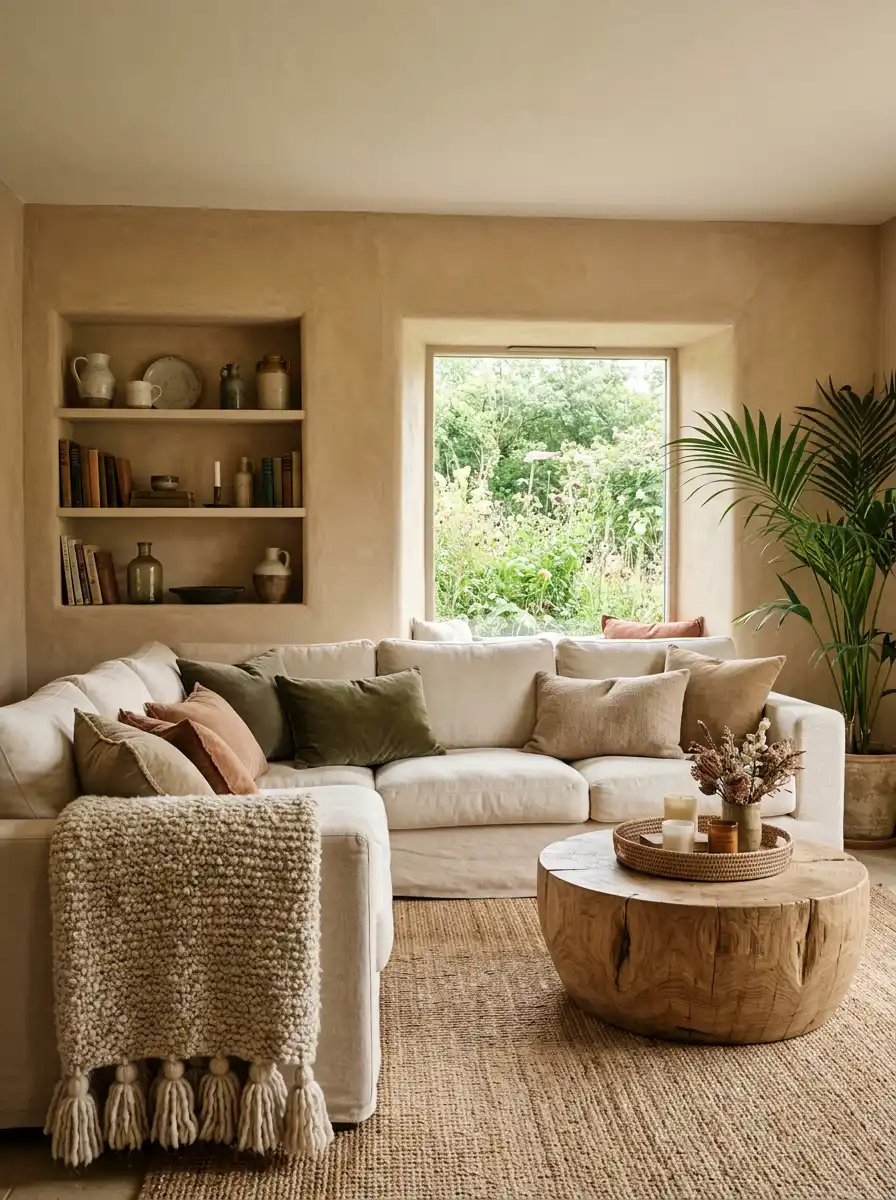 17. The Garden Grove Nook: A Plastered-Wall Farmhouse Living Room Idea