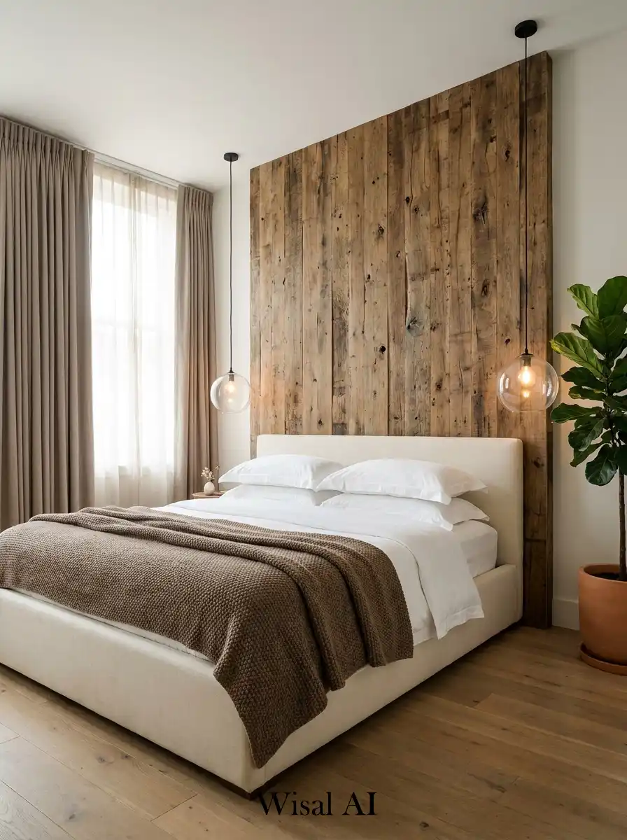 7. The Rustic Plank Feature: Hotel Bedroom Idea