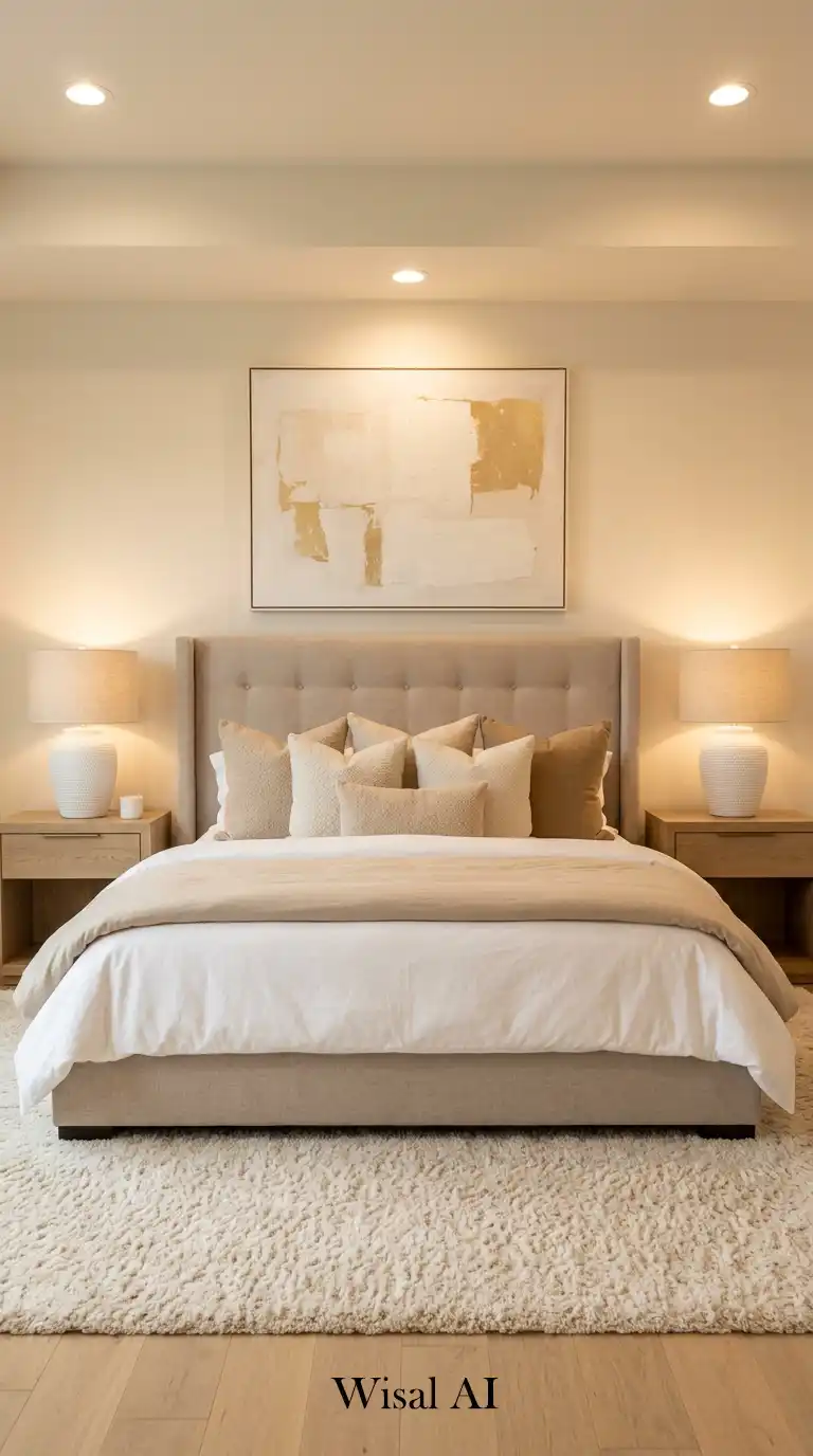 7. The Serene Symmetry Suite Beige Bedroom Idea