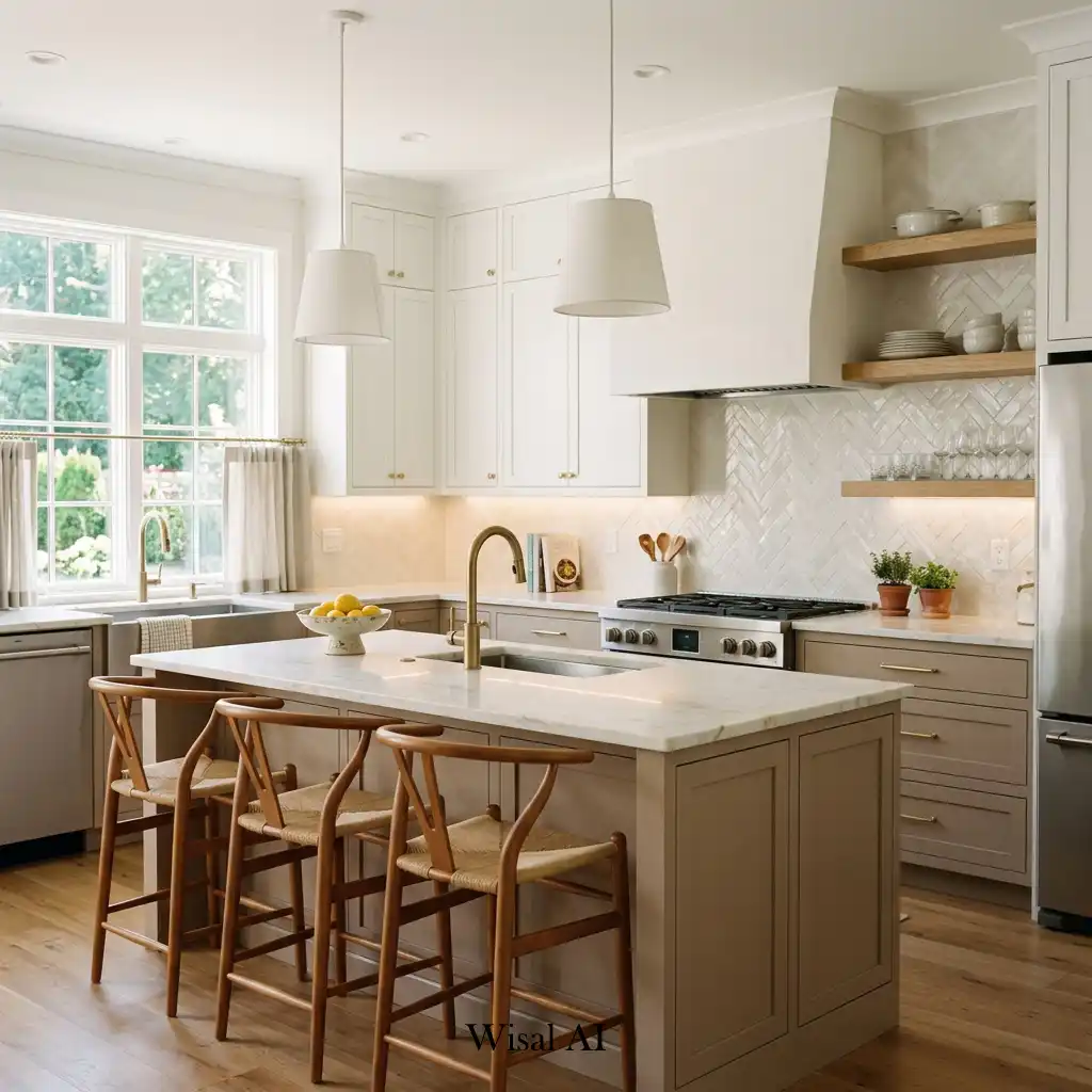 Sophisticated taupe and white kitchen with modern designer styling