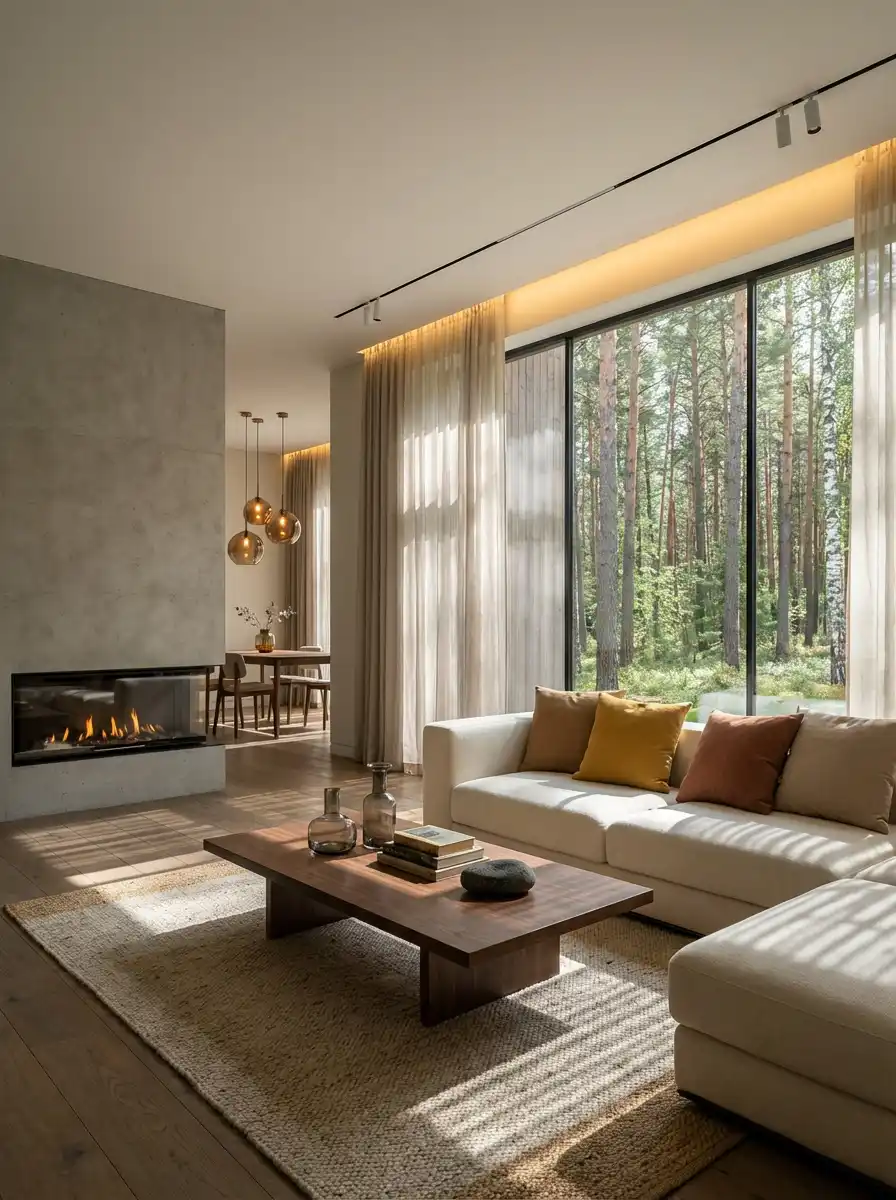 8. Forest Calm and the Power of Reflection: Stunning Living Room Idea