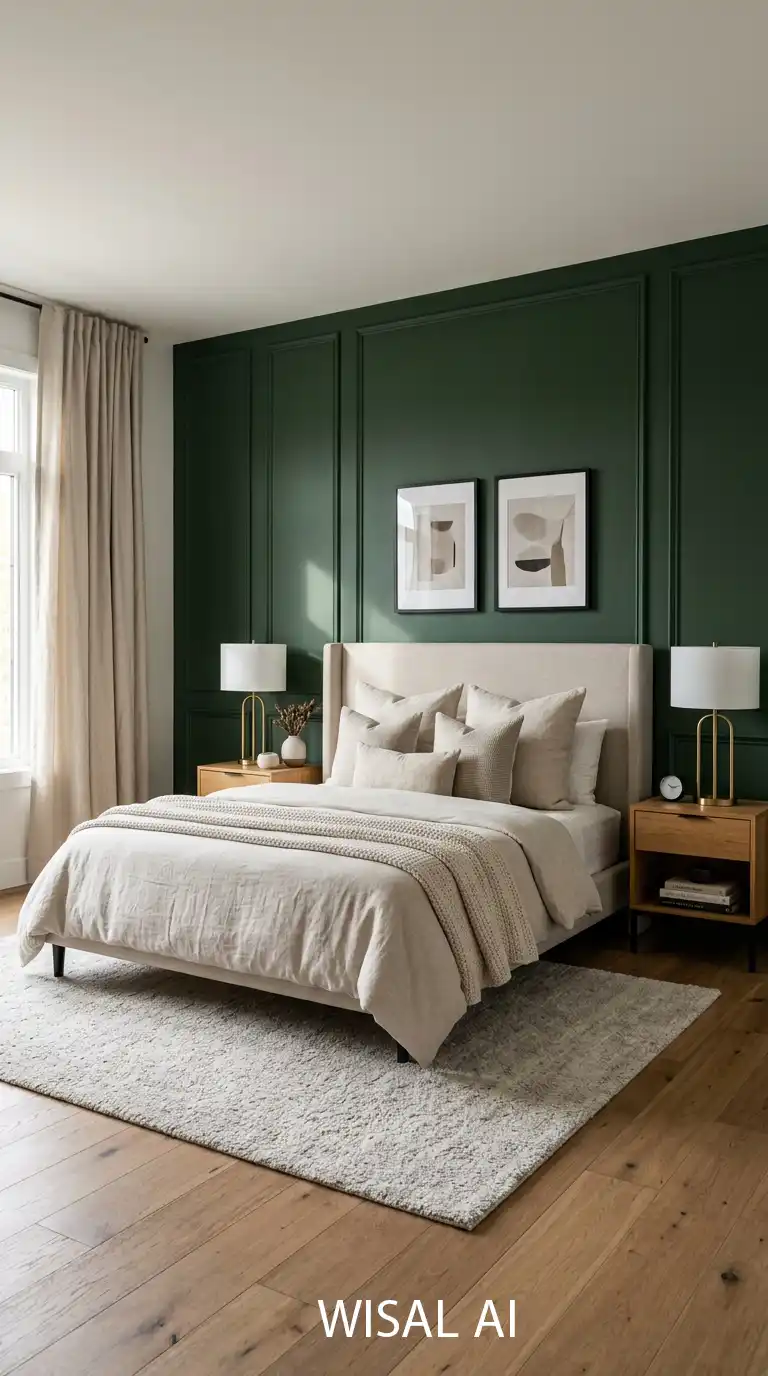 8. Forest Green Panel Wall Bedroom