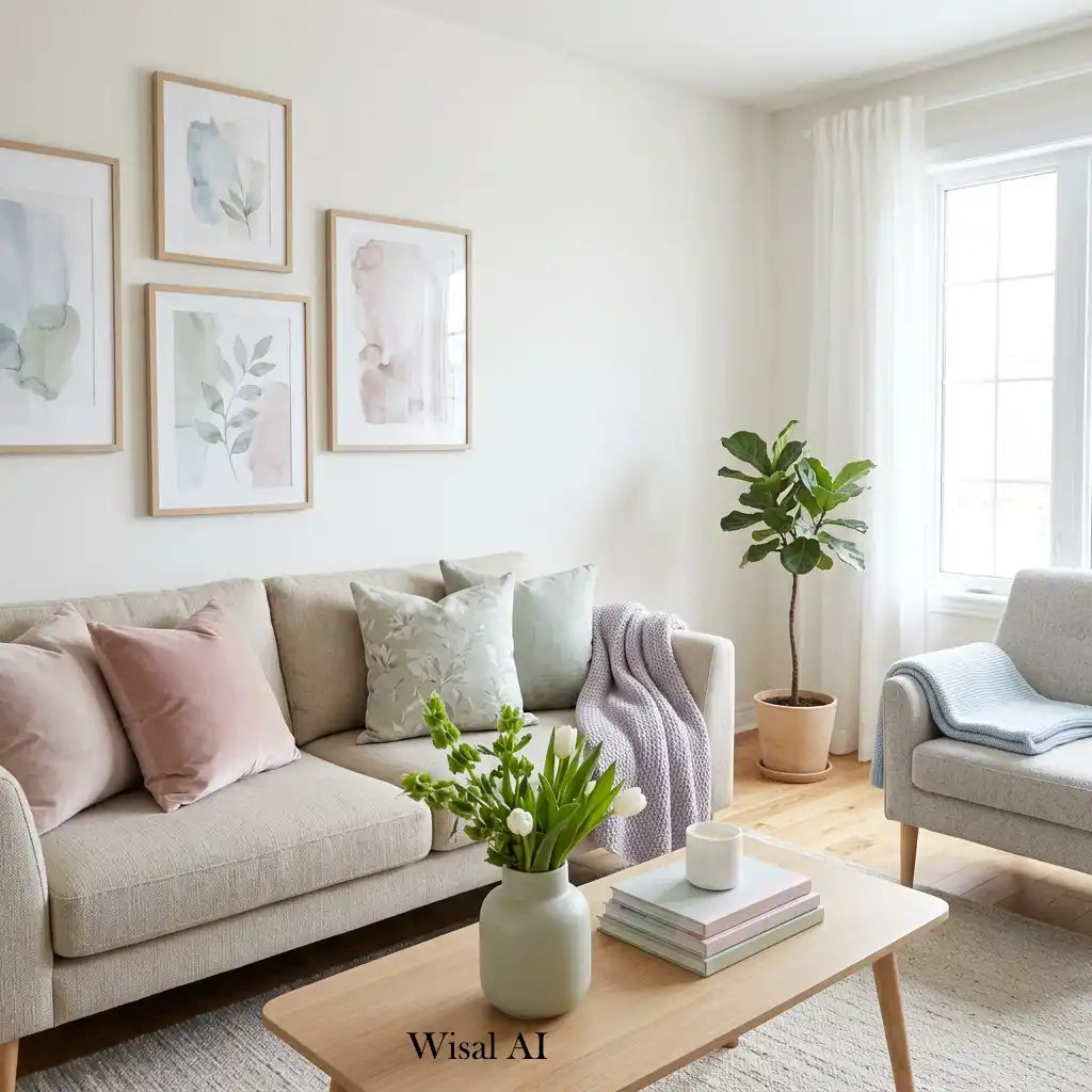 Soft pastel accents in a calm modern spring interior.