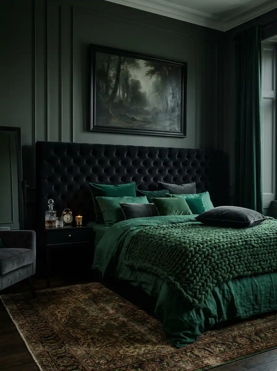 8. Gothic Midnight Forest: Green Bedroom Ideas