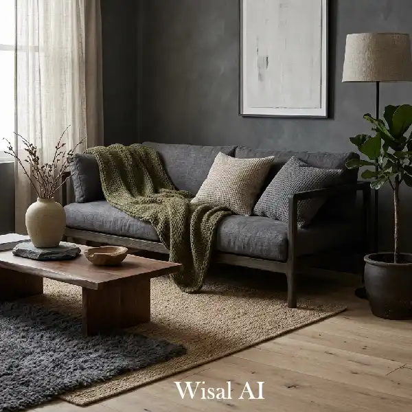 Minimal living room with warm lighting and clean layout