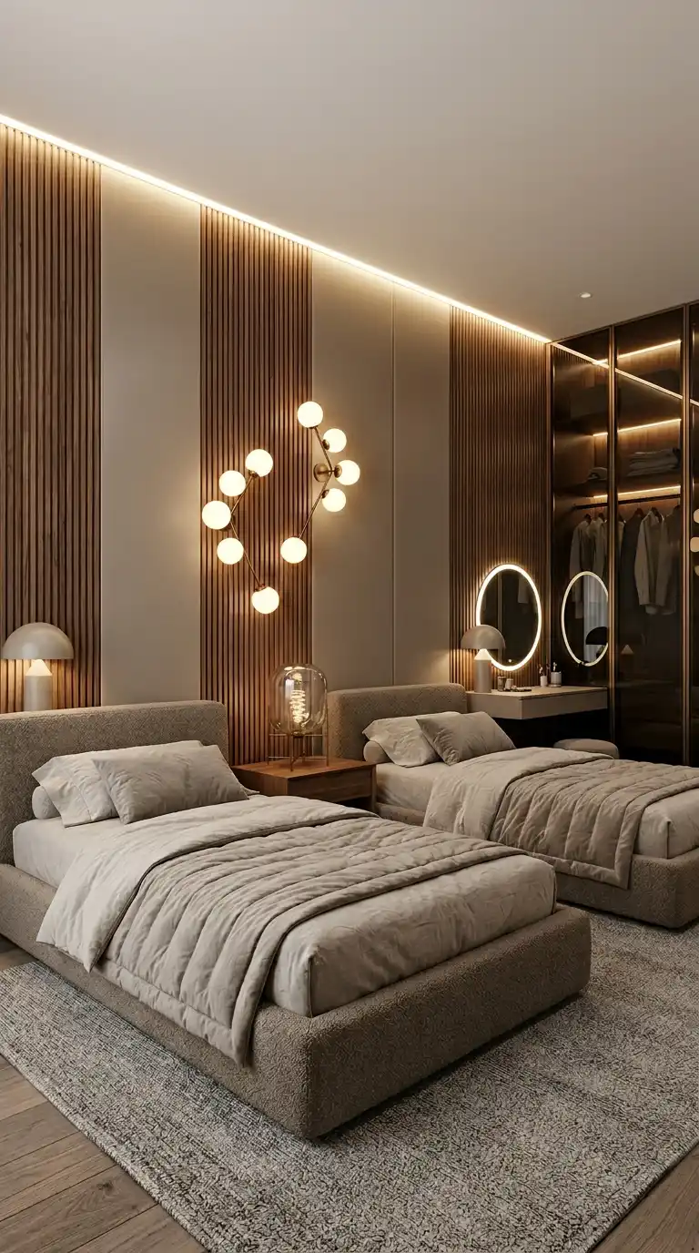 18. Mid-Century Refined and Arched Sconces: The Sophisticated Twin Bedroom