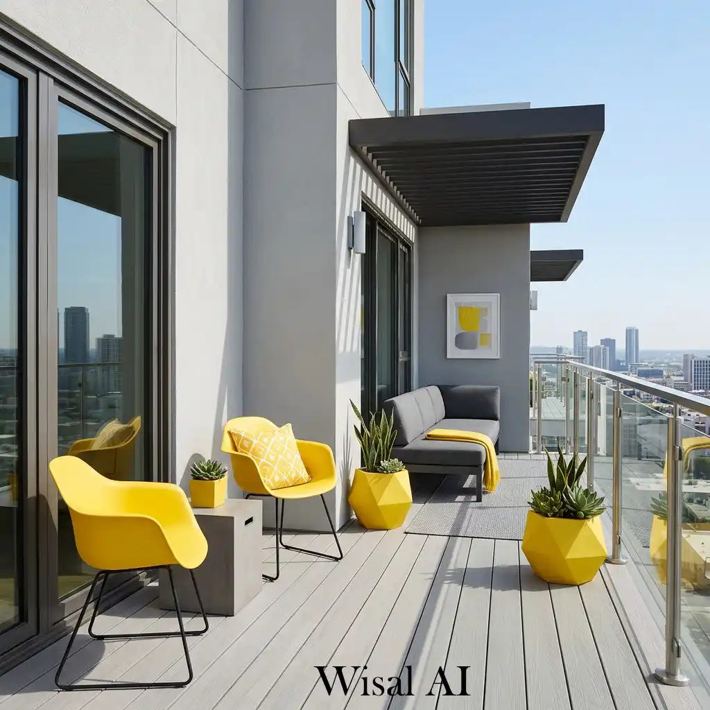 Modern yellow balcony with clean lines and minimalist outdoor design