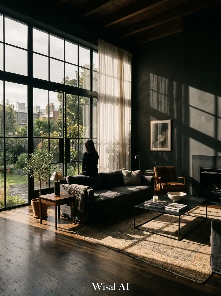 8. Moody Living Room with Large Windows Shadows