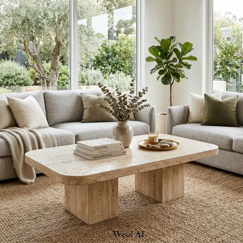 Natural stone living room coffee table in travertine finish