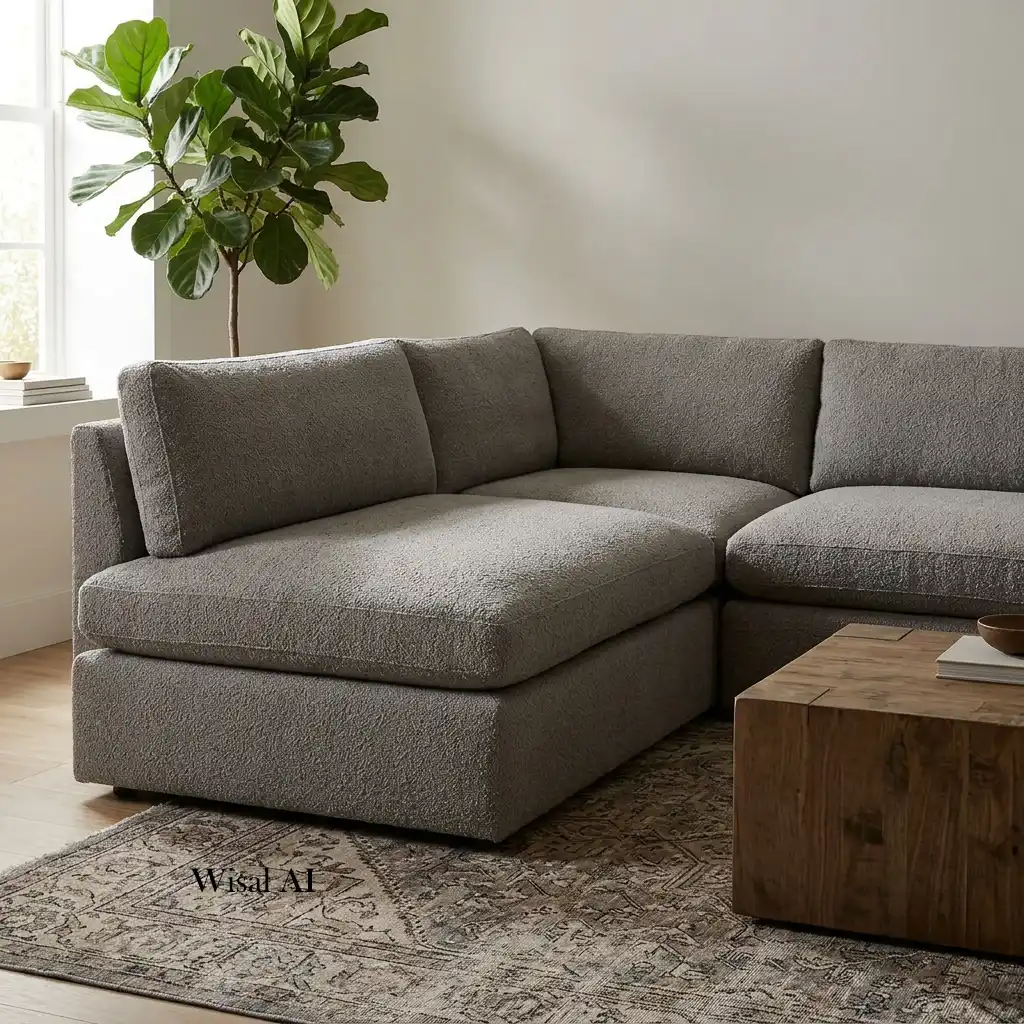 Modern living room featuring furniture with exposed legs and visible flooring.
