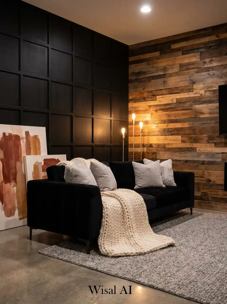 18. The Architectural Grid: A Black and Wood Living Room Idea