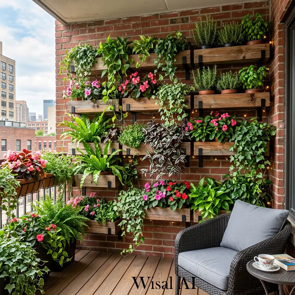 Vertical garden wall transforming a small apartment balcony