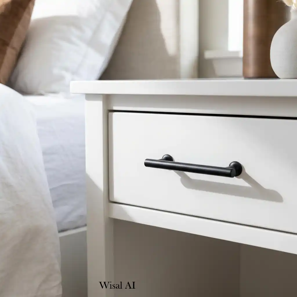 Modern bedroom furniture upgraded with stylish brass hardware for a custom luxury finish.