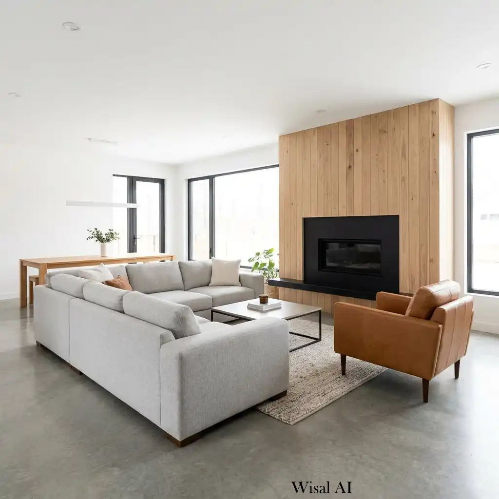 Modern living room featuring a practical L-shaped furniture layout.