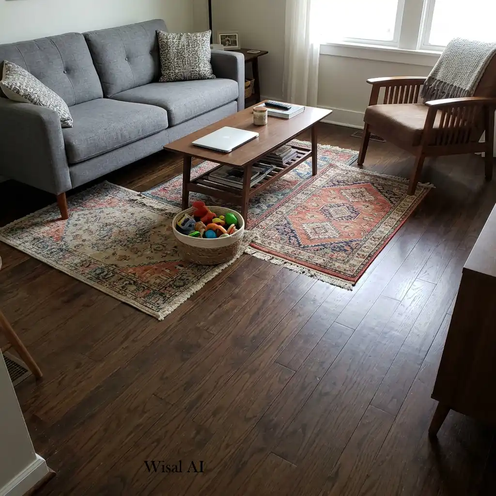 Small living room anchored by a large area rug creating a cohesive layout.