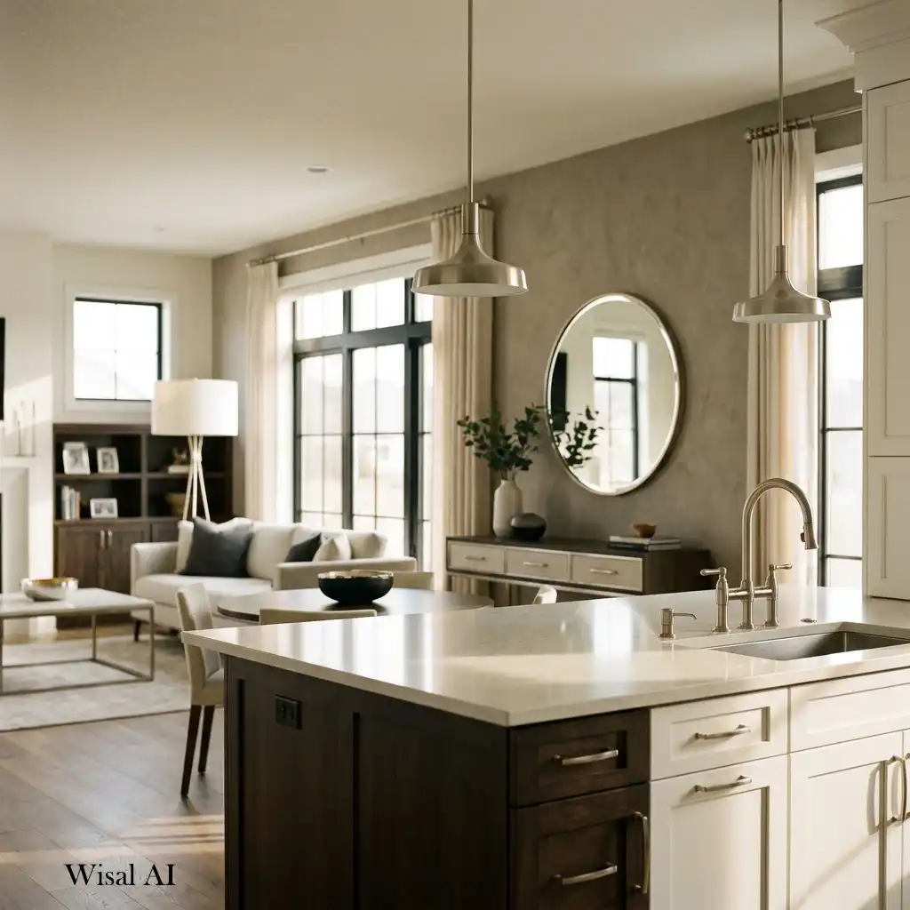 Modern home featuring matching matte black hardware and elegant metal finishes throughout.
