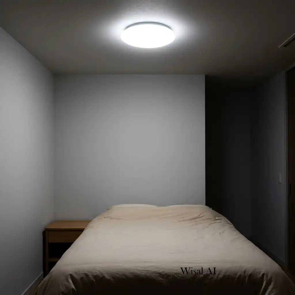 Cozy bedroom illuminated with layered lighting including bedside lamps and warm ambient lights.
