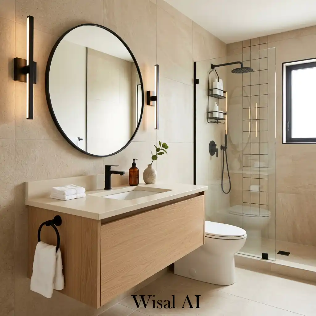 Beige bathroom with black accent modern minimalist style