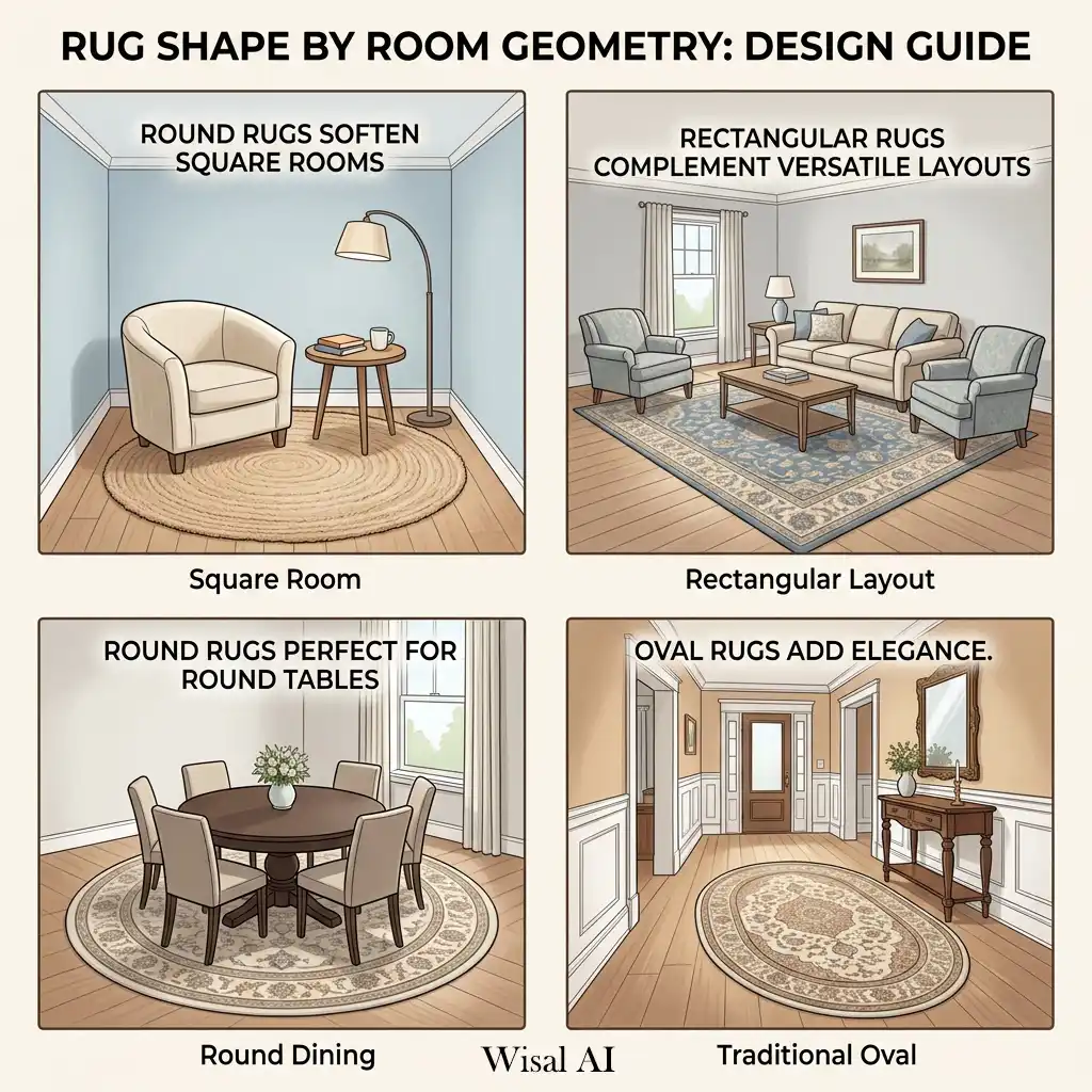 Modern interior showcasing the perfect rug shape matched to the room layout.