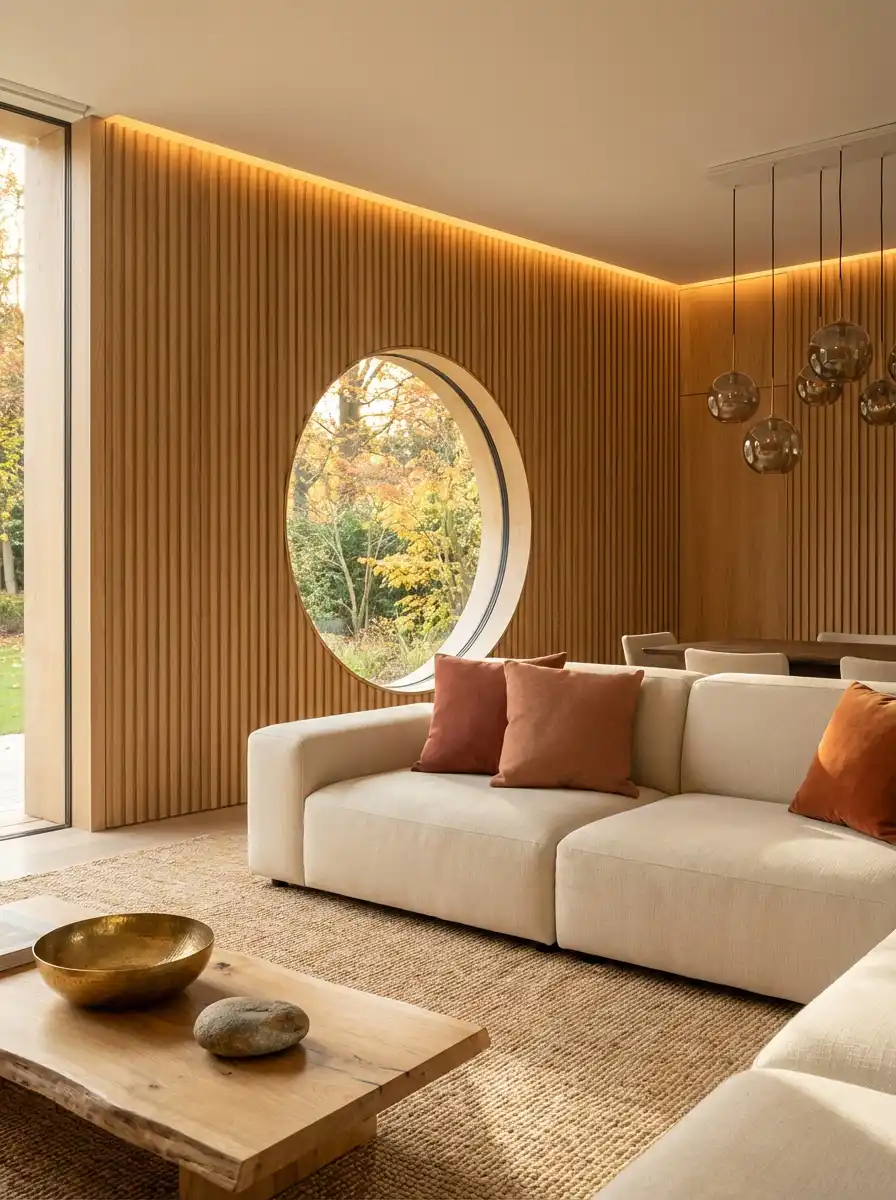 9. Contemporary Japandi and the Sun Void: Stunning Living Room Idea