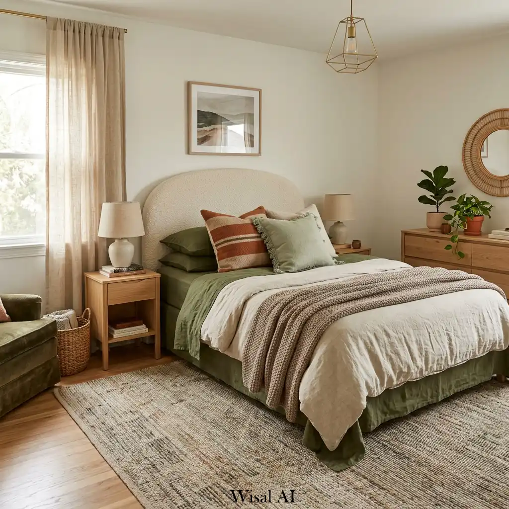 9. Earth-Toned Bedroom with Layered Textures