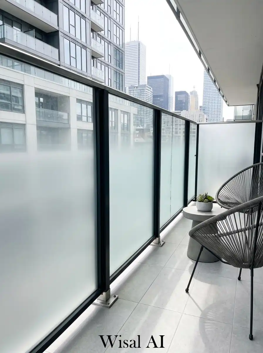 Frosted glass railing balcony with diffused light