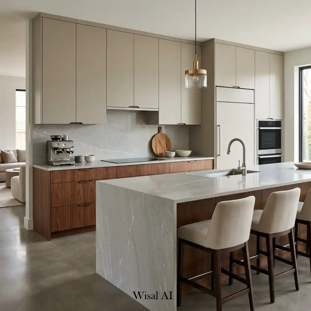 Greige and walnut kitchen with timeless European-inspired design