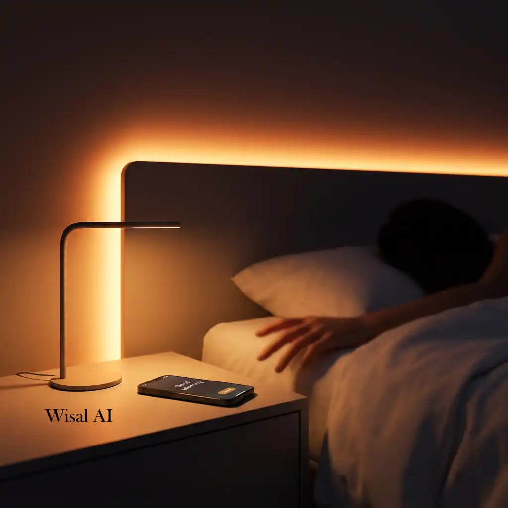 Smart bedroom lighting controlled by voice assistant and mobile app.