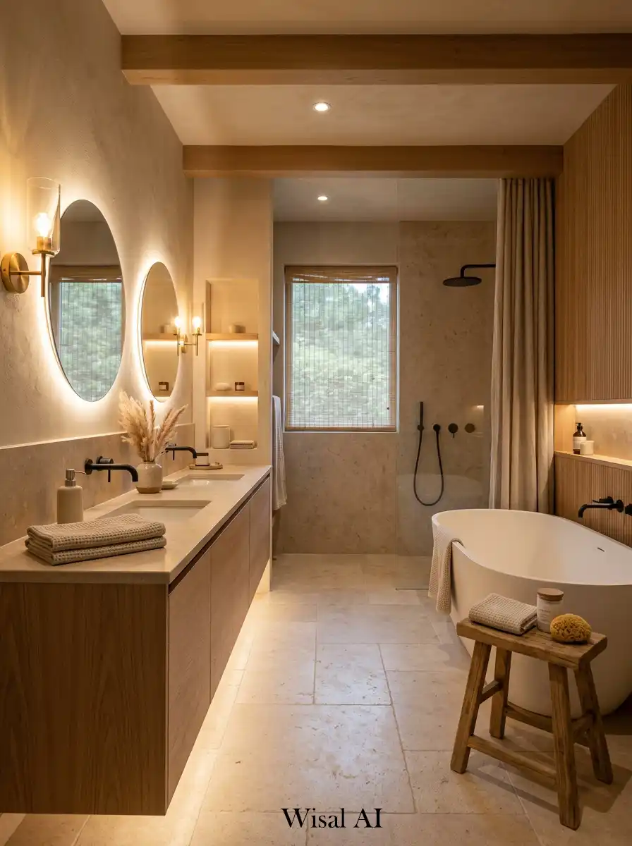 9. Japandi Bathroom with Soft Ambient Lighting