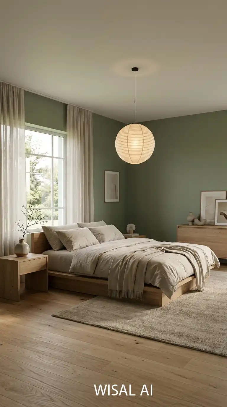 9. Japandi Green and Beige Zen Space