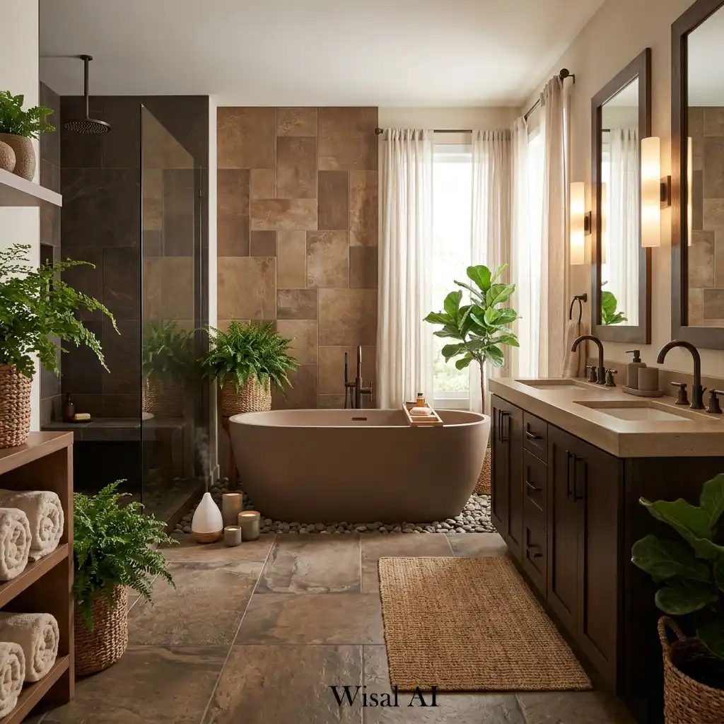 Mocha toned bathroom with spa-like modern apartment style