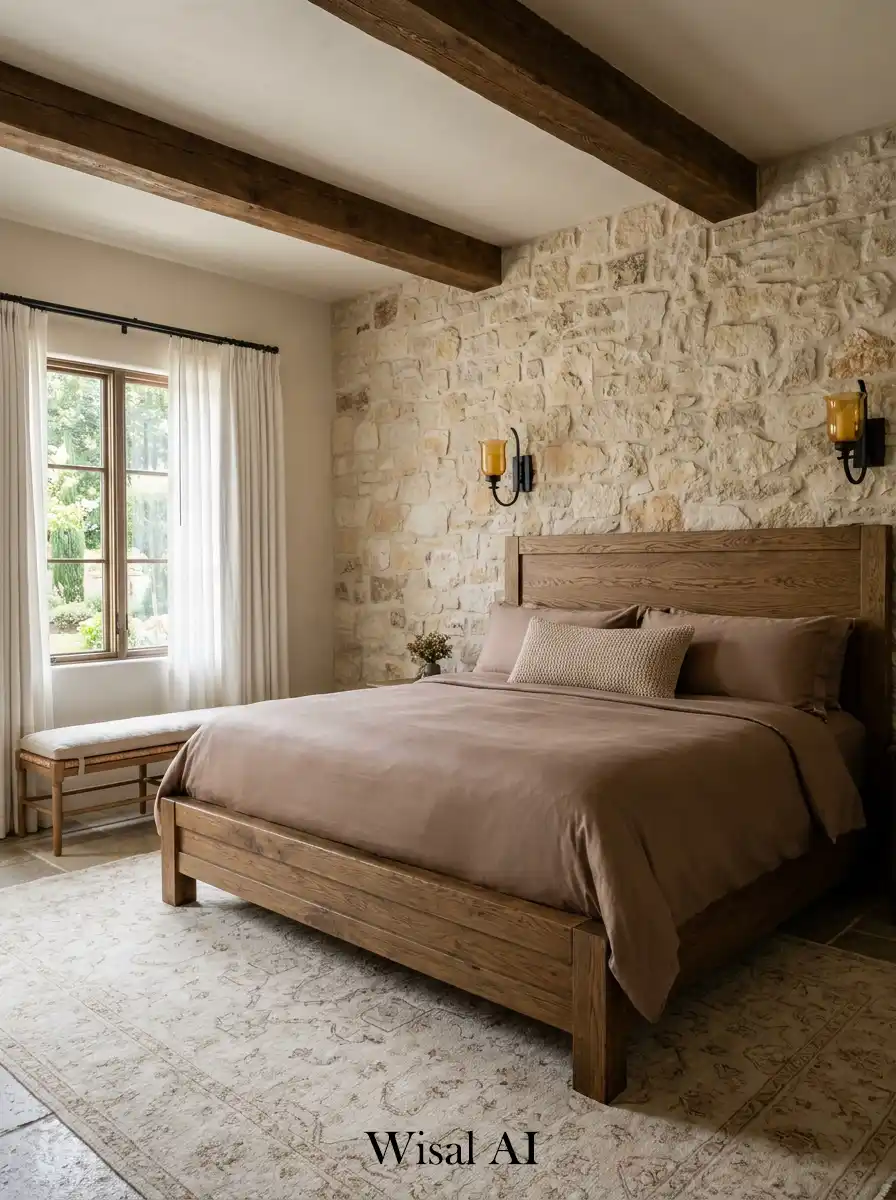 19. Old-World Stone Charm: Timeless Hotel Bedroom Idea