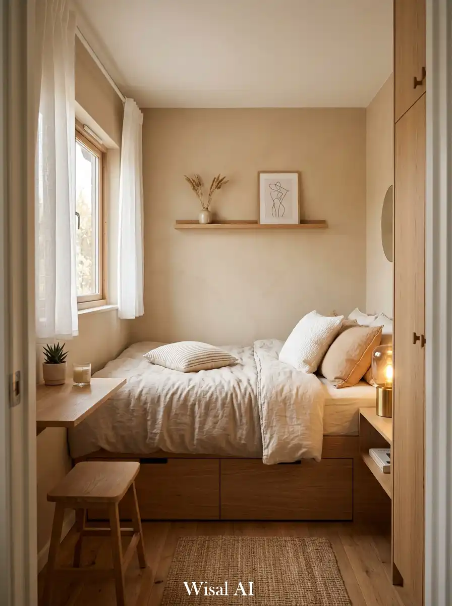 9. Small Warm Minimal Bedroom