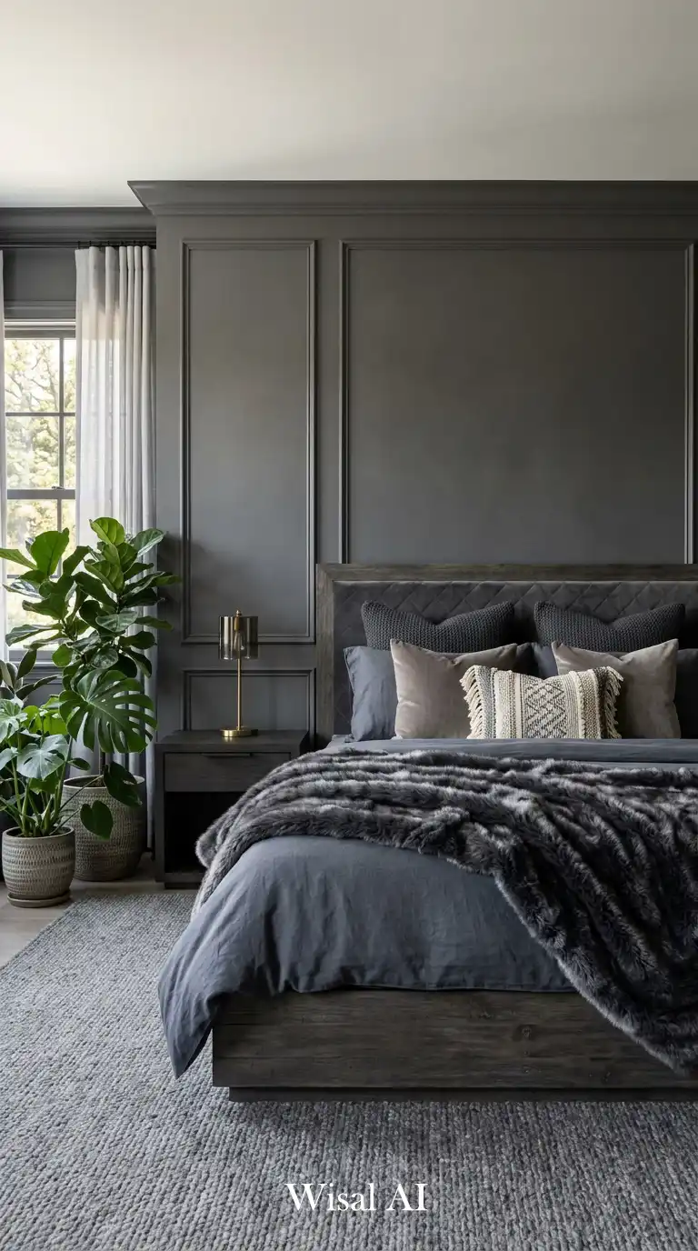 9. Sophisticated and Masculine Gray Bedroom Idea