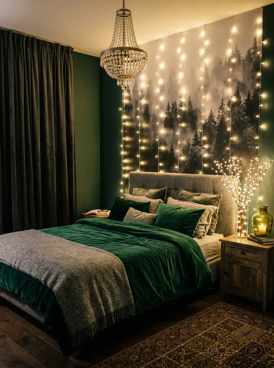 9. The Romantic Woodland Manor: Green Bedroom Ideas