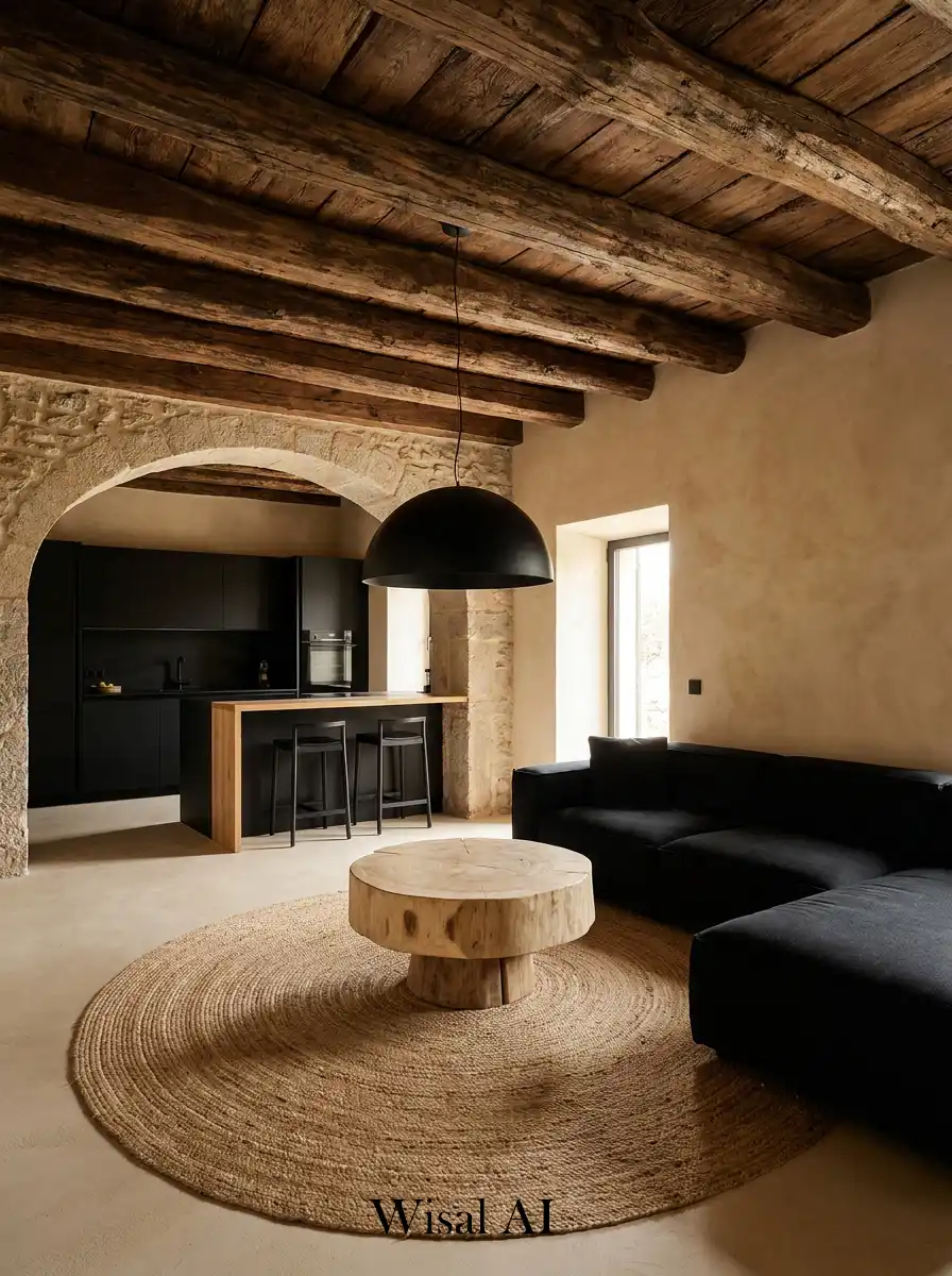 19. The Rustic Retreat: Black and Wood Living Room