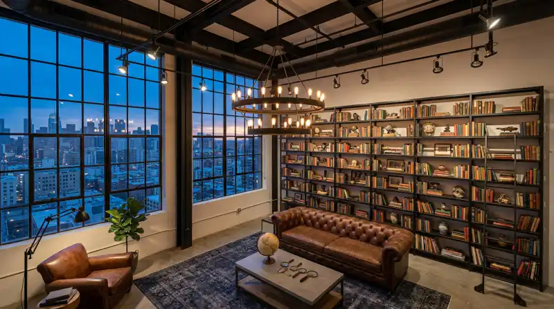 19. The Warehouse Sanctuary: A Grand Moody Industrial Living Room Idea