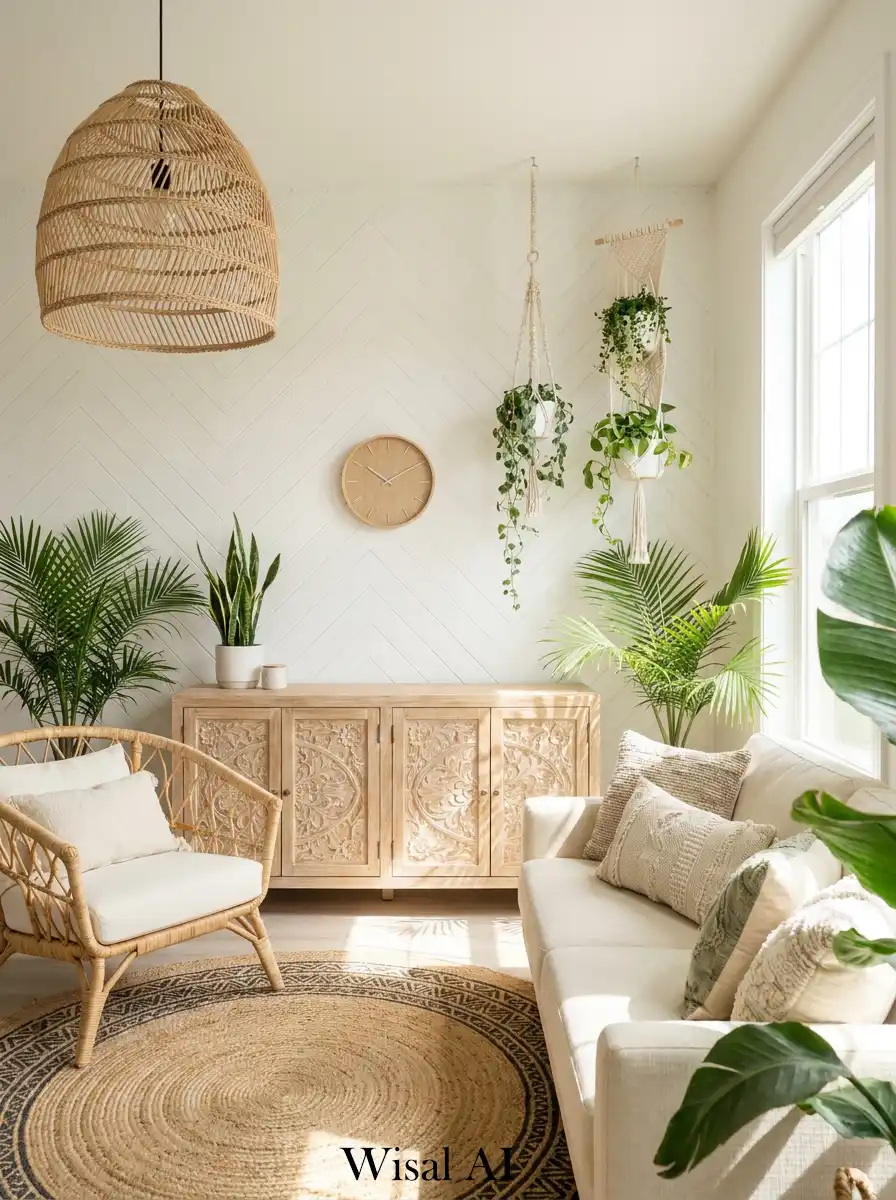 5.A Bright and Airy Boho Living Room Featuring Rattan Textures