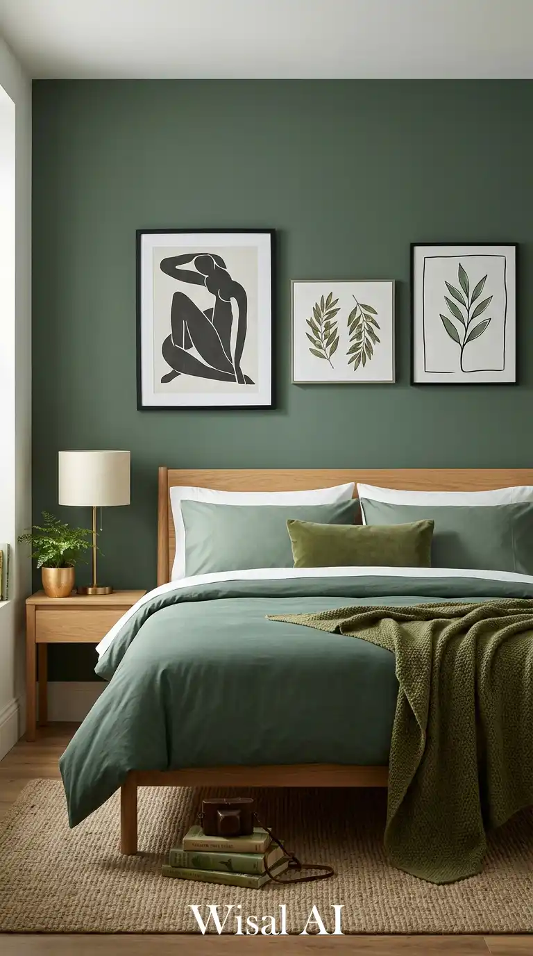 21.A Calm and Collective Sage Green Bedroom Idea