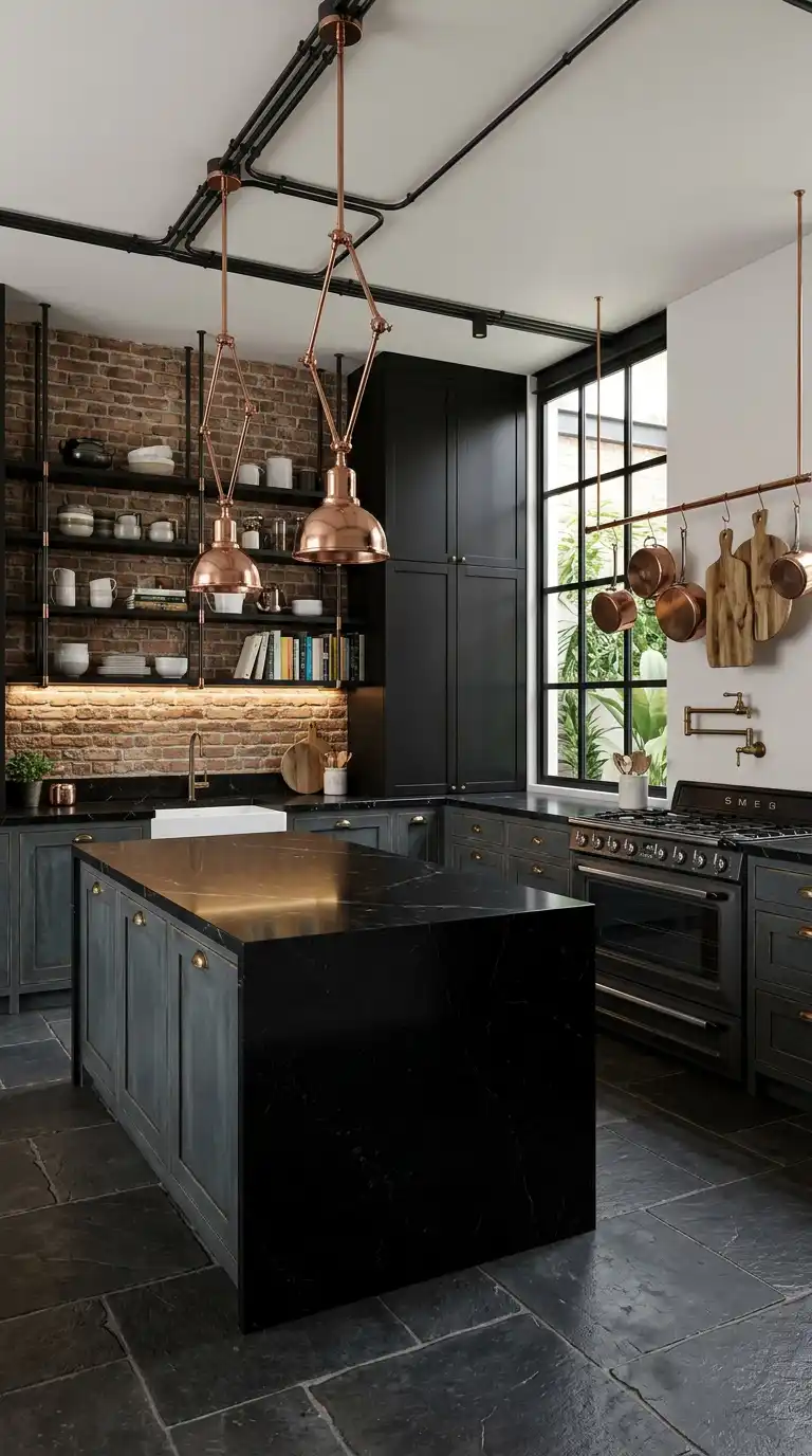 5. Industrial Chef’s Gallery Luxury Rustic Kitchen Idea