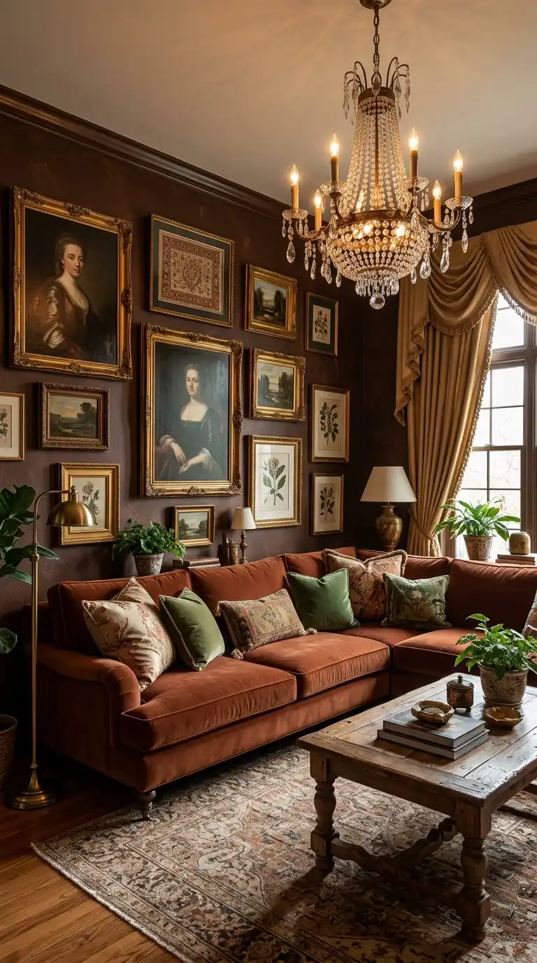 A Decadent and Richly Layered Dark Brown Living Room Design