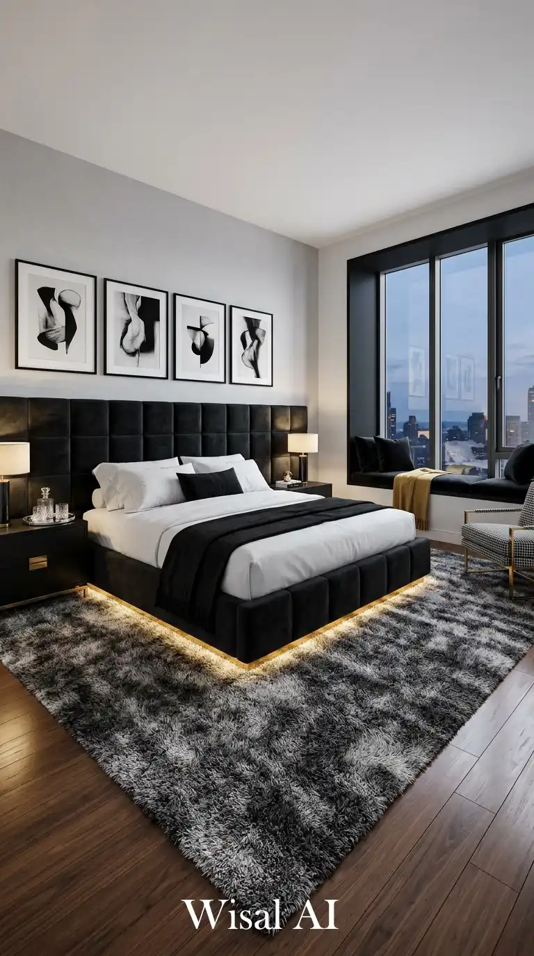 A Five-Star Feel: Luxurious Features for a Black and White Bedroom Idea