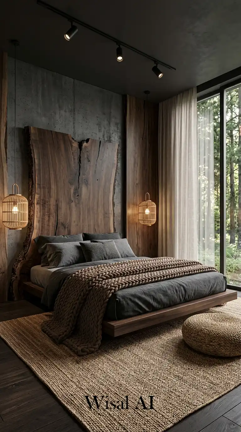 A Masterclass in Dark Minimalism and Texture: A Deeply Relaxing Cozy Bedroom Idea