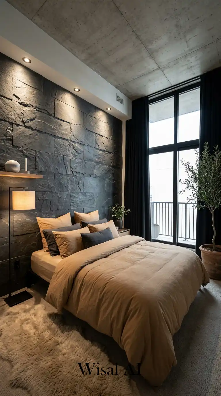 Achieving Ultimate Tranquility with a Bold Stone-Textured Cozy Bedroom Idea