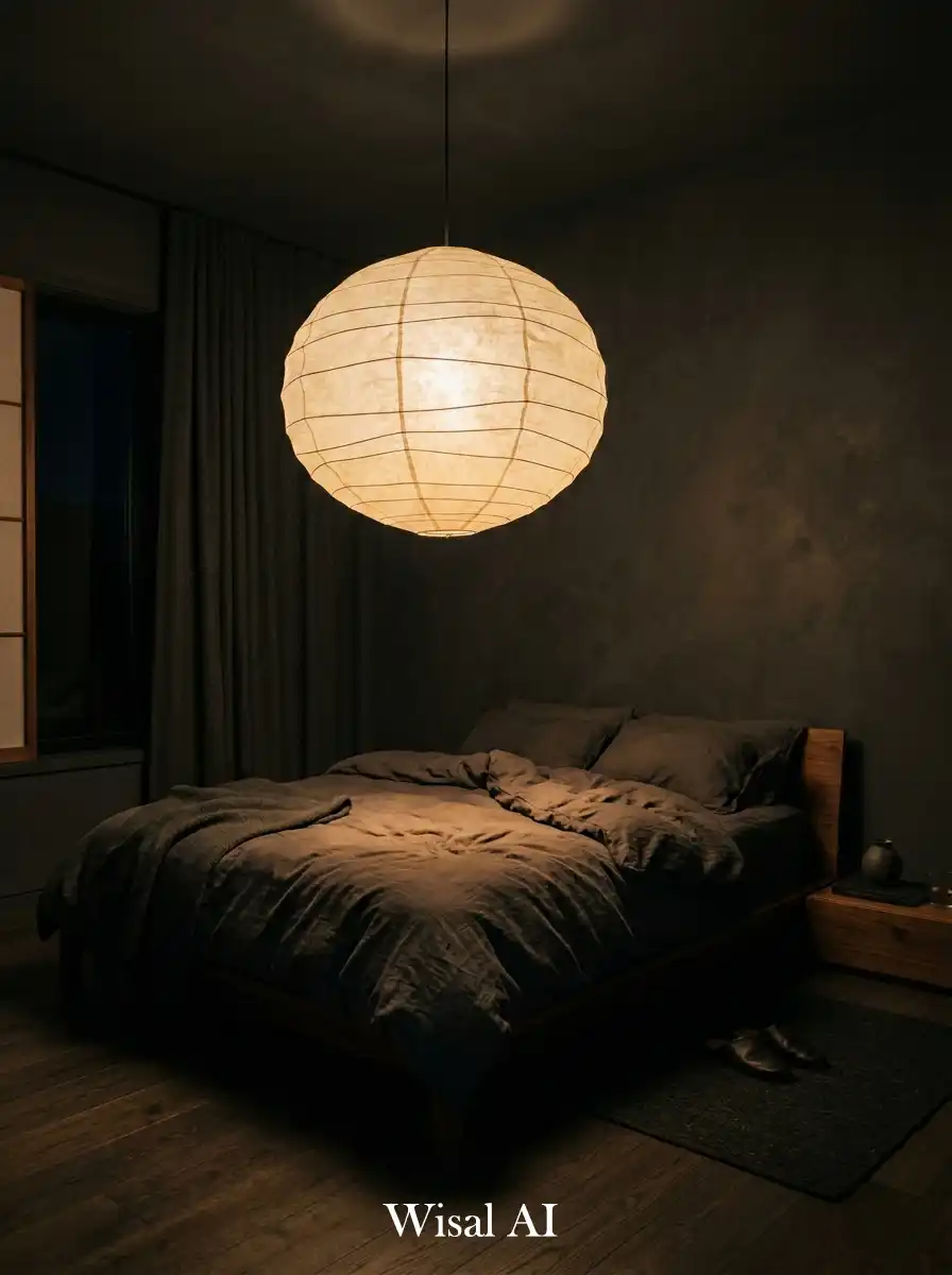 11. Akari Paper Lantern Dark Japandi Bedroom  Japan's Answer to the Overhead Light