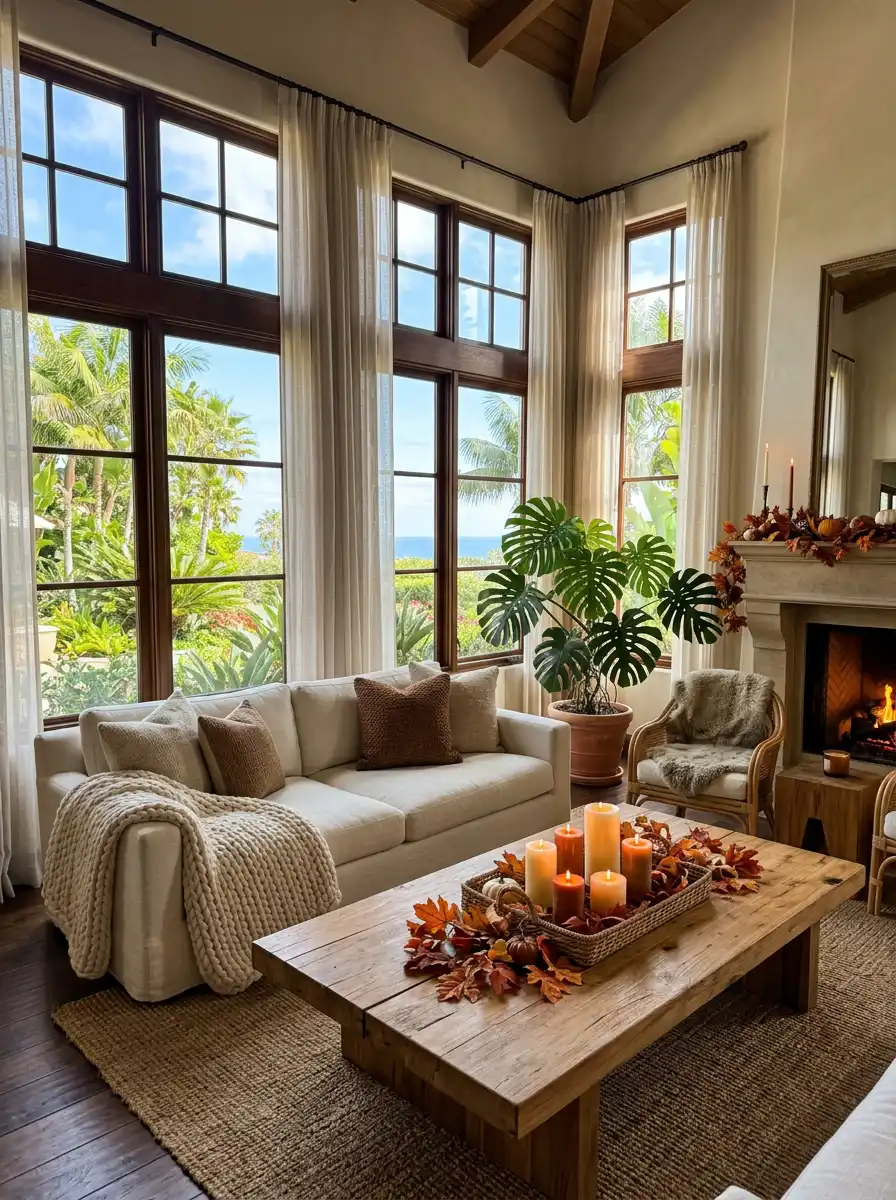 19. Tropical Autumn Fusion: A Cozy Living Room Idea
